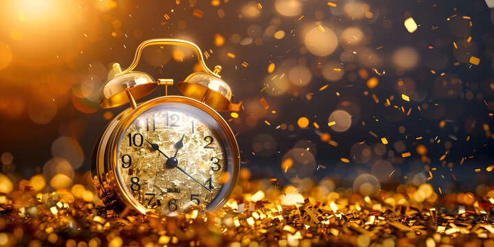 A clock striking midnight signifying the arrival of the New Year

