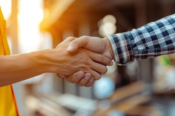 Two people shaking hands after successful business deal. - obrazy, fototapety, plakaty