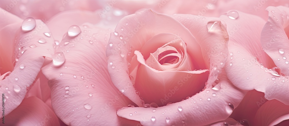 Canvas Prints There are many drops of water on the petals of a rose, creating a beautiful and delicate pattern