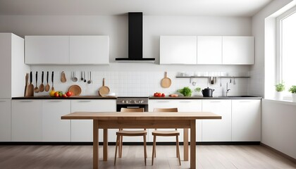 Fototapeta na wymiar empty clean table , food, kitchen, modern interior design 