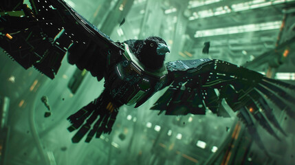 Robotic bird with hype realistic details amazing robotic background for wallpaper.