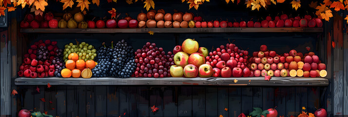 Fall Harvest Market Stall Vector Flea Market Concept ,
 Fresh organic fruits and vegetables in abundance - obrazy, fototapety, plakaty