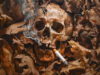 Decaying Cigarette Butt Assuming Klimt's Skull Symbol, a Powerful Reminder of Environmental Danger