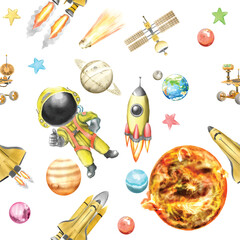 seamless pattern with cute space boy illustration