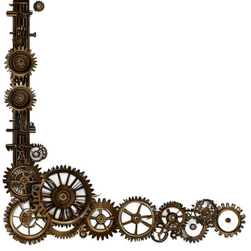 Victorian steampunk border with gears and machinery Transparent Background Images 
