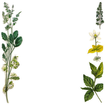 Vintage botanical herb border with medicinal plant illustrations Transparent Background Images