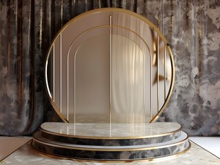 Art Deco Marble and Gold Product Display Podium Exuding Luxury in Elegant Interior - obrazy, fototapety, plakaty