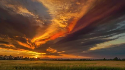 Foto op Canvas colorful clouds with sun set under the green grassland abstract background  © Ya Ali Madad 