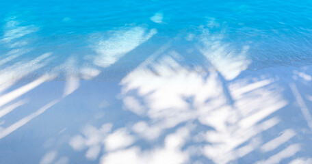 Abstract of the tropical beach with  Aqua waves and coconut palm shadow on blue background.