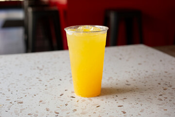 A view of a pineapple agua fresca drink.