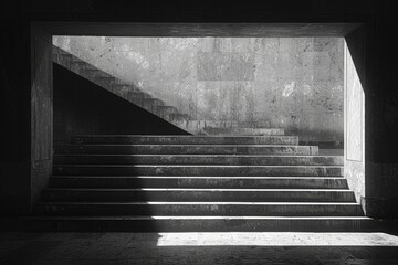 Fototapeta premium Architecture details cement concrete wall stairs modern building shade and shadow lighting.