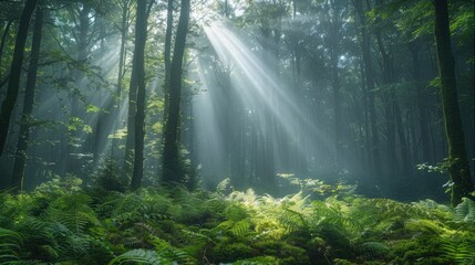 Fototapeta na wymiar Misty Forest Sunrays