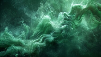 Fototapeta na wymiar Green and black background with smoke at the bottom