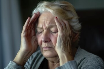 Woman is holding her head in her hands, looking tired and stressed
