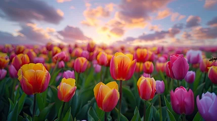 Poster Sunset Glow over Vibrant Tulip Field © Jonas