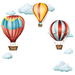 Whimsical hot air balloon border with floating baskets and clouds Transparent Background Images 