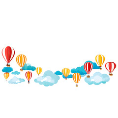 Whimsical hot air balloon border with floating baskets and clouds Transparent Background Images 