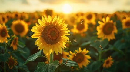Fototapeta premium Sunset Glow Over Sunflower Field