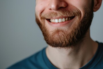 Obraz premium Man with beard is smiling and showing his teeth