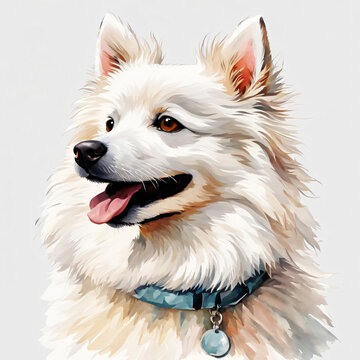 A japanese spitz dog, watercolor, profile picture