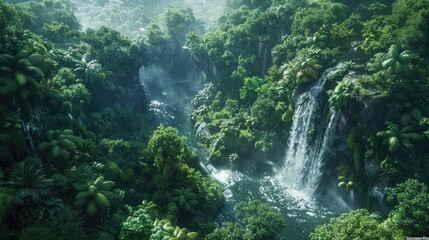 Fototapeta na wymiar Mystic Waterfall in a Lush Forest