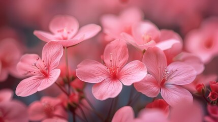  A collection of vibrant pink blossoms thriving in a glass vase filled with water-kissed petals