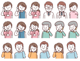 医療従事者と患者家族　電話応対をする人々