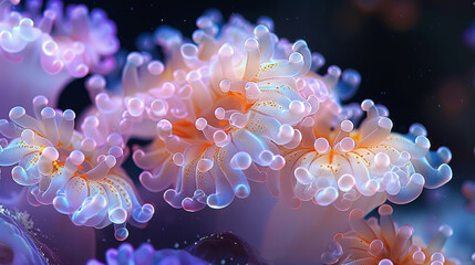  A close-up of a sea anemone, its body encircled by bubbles, with an anemone in the backdrop