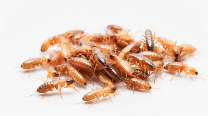 Cluster of termites on a white background.