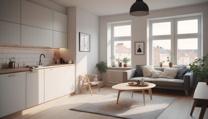 Contemporary interior design modern living room with window	
