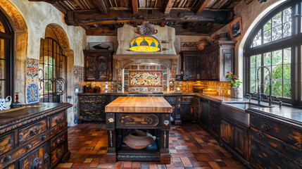 Mediterranean kitchens traditional appliances, and a cozy dining area.