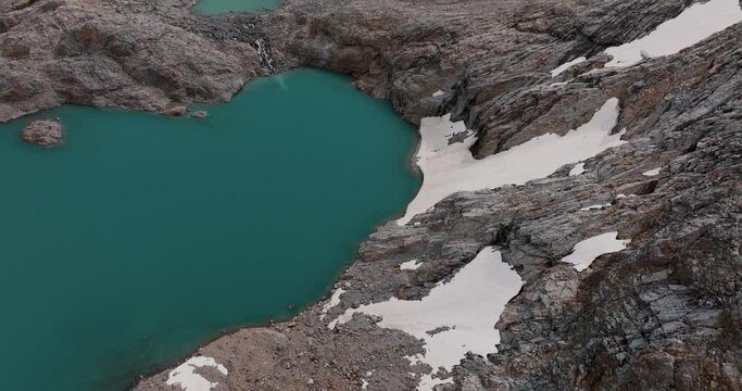 A View Of Rocky Mountains At Laguna de Los Tres Hike In El Chalten, Patagonia, Argentina, South America. Aerial Drone Shot