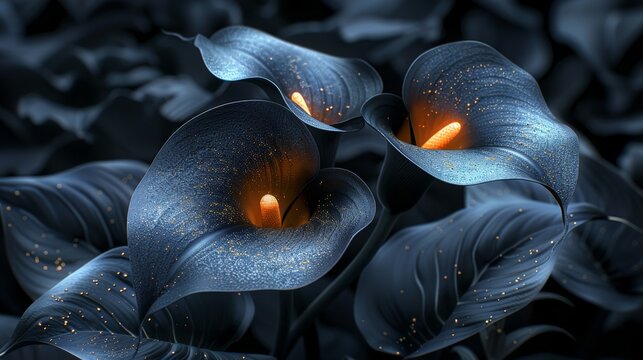  A photo of two blue flowers, with a candle in the center of their petals