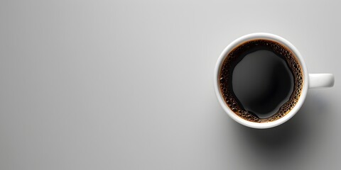 Simplistic Contrast of Black Coffee in White Cup on Minimalist Grey Background - obrazy, fototapety, plakaty