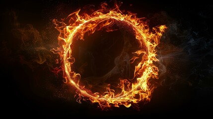 Ring of fire and flame isolated on dark