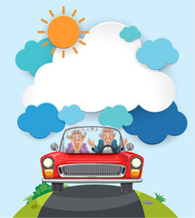 Elderly couple enjoying a car ride under the sun