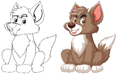 Vector illustration of a dog, colored and line art.