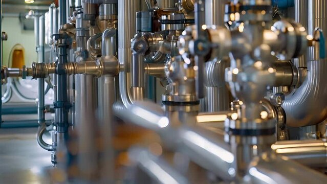 A closeup of the intricate piping system that transports organic waste to be converted into sustainable biofuels promoting both environmental and food security initiatives.