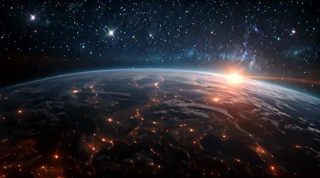 our sun from space, earth foreground