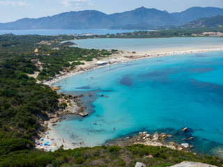 Villasimus, Sardegna. Amazing aerial view of the bay of the beach Porto Giunco, Time Ama, Serr'e...
