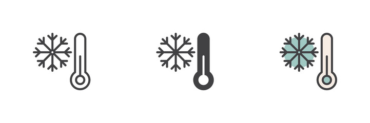 Thermometer and snowflake different style icon set