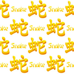 Seamless pattern with Golden Chinese hieroglyphs Snake
