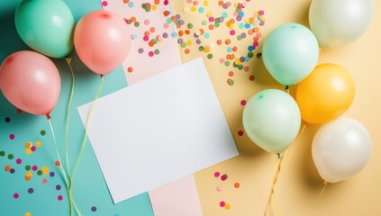 Festive Card and Balloons on Colorful Background
