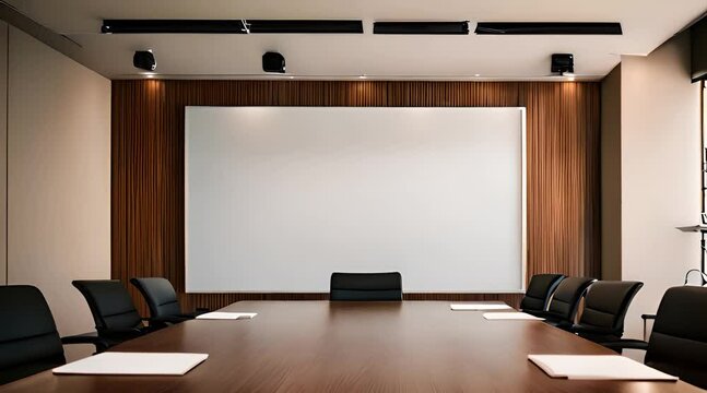 minimalist work meeting room setup with white board presentation