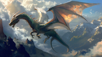 dragon in the sky - obrazy, fototapety, plakaty