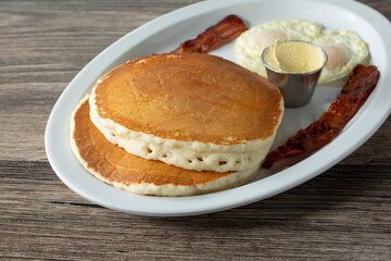 A view of a pancake breakfast plate.
