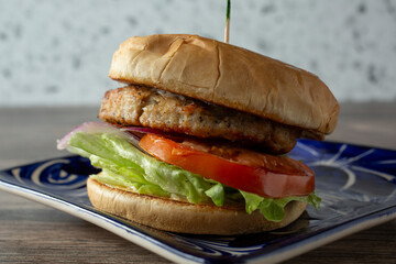 A view of a turkey burger.
