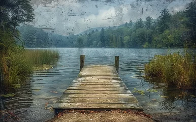 Foto op Plexiglas Wooden bridge over lake. Created with Ai © Visual