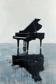  Oil painting of Grand piano Classical music instrument, set against a soft grey background,art work for wall art, home decor and wallpaper 