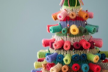 fuzzy christmas tree multicolor 3D knitting embroidery